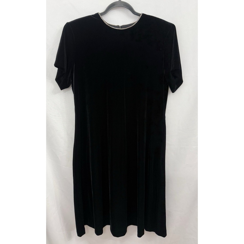 VTG John Roberts Black Velvet Rhinestone Neckline Sheath Dress Womens Size 16W